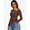 image:imageANRABESS Womens Ribbed Cutout Long Sleeve Shirts Slim Fit Going Out TopsRed Brown