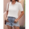 image:imageANRABESS Womens Short Sleeve Cable Knit Polo Sweaters Summer Fall OutfitsCream