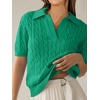 image:imageANRABESS Womens Short Sleeve Cable Knit Polo Sweaters Summer Fall OutfitsGreen