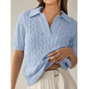 image:imageANRABESS Womens Short Sleeve Cable Knit Polo Sweaters Summer Fall OutfitsLight Blue
