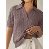 image:imageANRABESS Womens Short Sleeve Cable Knit Polo Sweaters Summer Fall OutfitsLight Coffee