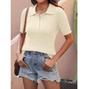 image:imageANRABESS Womens Short Sleeve Cable Knit Polo Sweaters Summer Fall OutfitsLight Yellow