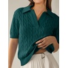 image:imageANRABESS Womens Short Sleeve Cable Knit Polo Sweaters Summer Fall OutfitsOpal Green