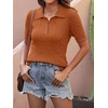 image:imageANRABESS Womens Short Sleeve Cable Knit Polo Sweaters Summer Fall OutfitsRust