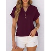 image:imageANRABESS Womens Short Sleeve Henley Tops Summer Shirts Dressy Casual BlouseBrick Red