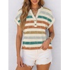 image:imageANRABESS Womens Short Sleeve Henley Tops Summer Shirts Dressy Casual BlouseOrange Lake Strip