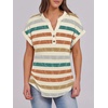 image:imageANRABESS Womens Short Sleeve Henley Tops Summer Shirts Dressy Casual BlouseOrange Lake Strip