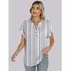 image:imageANRABESS Womens Short Sleeve Henley Tops Summer Shirts Dressy Casual BlouseWhite Grey Strip