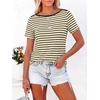 image:imageANRABESS Womens Striped Boat Neck Tops Short Sleeve TShirtsBeige Black Stripe