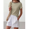 image:imageANRABESS Womens Striped Boat Neck Tops Short Sleeve TShirtsBeige Black Stripe