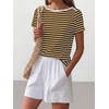 image:imageANRABESS Womens Striped Boat Neck Tops Short Sleeve TShirtsBrown White Stripe