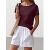 image:imageANRABESS Womens Striped Boat Neck Tops Short Sleeve TShirtsBurgundy