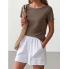 image:imageANRABESS Womens Striped Boat Neck Tops Short Sleeve TShirtsLight Coffee