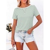 image:imageANRABESS Womens Striped Boat Neck Tops Short Sleeve TShirtsLight Green White Stripe
