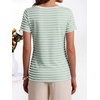 image:imageANRABESS Womens Striped Boat Neck Tops Short Sleeve TShirtsLight Green White Stripe