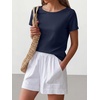 image:imageANRABESS Womens Striped Boat Neck Tops Short Sleeve TShirtsNavy Blue