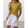 image:imageANRABESS Womens Striped Boat Neck Tops Short Sleeve TShirtsYellow Black Stripe