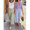 image:imageANRABESS Womens Striped Gingham Palazzo Cropped Pants with PocketsArmy Green White Plaid