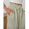 image:imageANRABESS Womens Striped Gingham Palazzo Cropped Pants with PocketsArmy Green White Plaid
