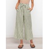 image:imageANRABESS Womens Striped Gingham Palazzo Cropped Pants with PocketsArmy Green White Plaid