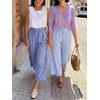 image:imageANRABESS Womens Striped Gingham Palazzo Cropped Pants with PocketsBlue White Plaid