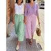 image:imageANRABESS Womens Striped Gingham Palazzo Cropped Pants with PocketsGreen White Plaid