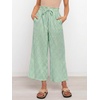 image:imageANRABESS Womens Striped Gingham Palazzo Cropped Pants with PocketsGreen White Plaid