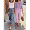 image:imageANRABESS Womens Striped Gingham Palazzo Cropped Pants with PocketsNavy Blue White Plaid