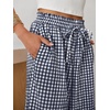 image:imageANRABESS Womens Striped Gingham Palazzo Cropped Pants with PocketsNavy Blue White Plaid
