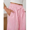 image:imageANRABESS Womens Striped Gingham Palazzo Cropped Pants with PocketsPink White Plaid