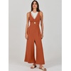 image:imageANRABESS Womens Summer Linen Wide Leg Sleeveless JumpsuitsBrick Red