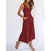 image:imageANRABESS Womens Summer Linen Wide Leg Sleeveless JumpsuitsDeep Red