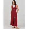 image:imageANRABESS Womens Summer Linen Wide Leg Sleeveless JumpsuitsDeep Red