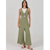 image:imageANRABESS Womens Summer Linen Wide Leg Sleeveless JumpsuitsOlive