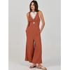 image:imageANRABESS Womens Summer Linen Wide Leg Sleeveless JumpsuitsRust