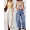 image:imageANRABESS Womens Wide Leg Barrel Jeans Baggy Relaxed Fit Denim PantsWhite