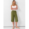image:imageANRABESS Womens Wide Leg Capri Pants Summer Casual Beach CaprisOlive Green