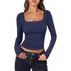 image:imageANRABESS Long Sleeve Shirts for Women Double Lined Crop TopsNavy Blue