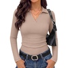 image:imageANRABESS Women Long Sleeve Polo Shirts Business Casual Top Fall OutfitsLight Camel