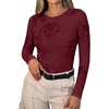 image:imageANRABESS Women Mesh Long Sleeve Floral Slim Fit Going Out Tops Fall OutfitWine Red