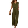 image:imageANRABESS Women Summer 2 Piece Outfits VNeck Top and Wide Leg Pants Set Comfy AllDay Wear for Lounge amp Daily Travel Sets Army Green Large