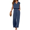 image:imageANRABESS Women Summer 2 Piece Outfits VNeck Top and Wide Leg Pants Set Comfy AllDay Wear for Lounge amp Daily Travel Sets Deep Blue XLarge