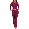 image:imageANRABESS Womens 2 Piece Lounge Sets Thermal Fleece Foldover Pants SetWine Red