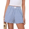 image:imageANRABESS Womens Gingham Striped Boxer ShortsBlue White Stripe