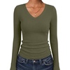 image:imageANRABESS Womens Long Sleeve Shirts VNeck Ribbed Kint Fall TopsArmy Green