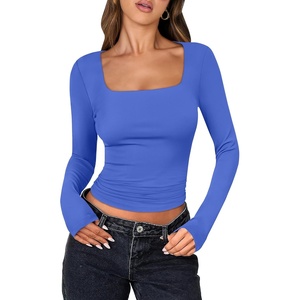 image:imageANRABESS Long Sleeve Shirts for Women Double Lined Crop TopsBlue