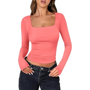 image:imageANRABESS Long Sleeve Shirts for Women Double Lined Crop TopsBright Coral