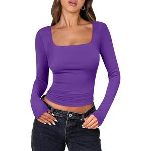 image:imageANRABESS Long Sleeve Shirts for Women Double Lined Crop TopsBright Purple