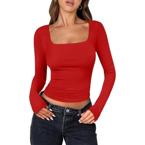 image:imageANRABESS Long Sleeve Shirts for Women Double Lined Crop TopsBright Red