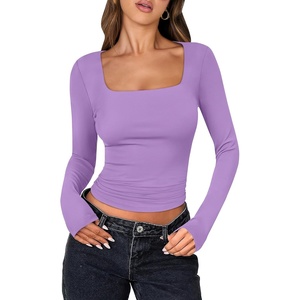 image:imageANRABESS Long Sleeve Shirts for Women Double Lined Crop TopsPurple